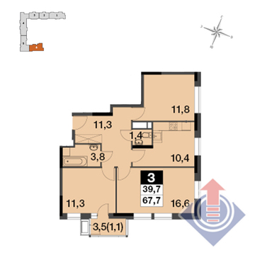 Бородино, 3-х комнатная квартира,  д., 5984680 руб.