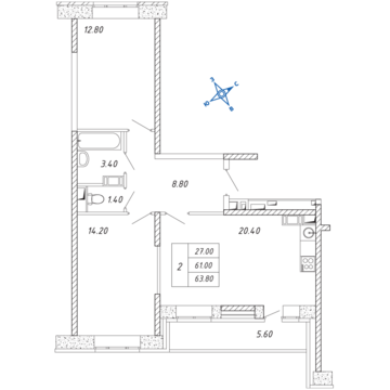 Люберцы, 2-х комнатная квартира, ул. Барыкина д., 6061000 руб.