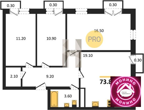 Мещерино, 3-х комнатная квартира, Мещерино п. д.д. 25, 10255000 руб.