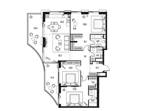4-комнатная квартира, 146 кв.м., в ЖК «Примавера»