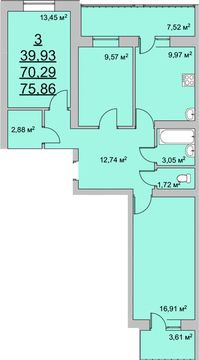 Томилино, 3-х комнатная квартира, ул. Колхозная д., 5423990 руб.