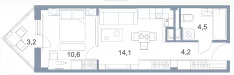 Голубое, 1-но комнатная квартира, Сургутский проезд д.1К3, 2700000 руб.