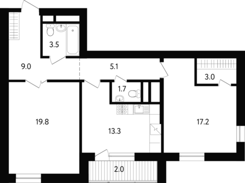 Москва, 2-х комнатная квартира, ул. Усиевича д.вл. 10б, 21061296 руб.