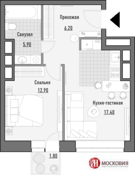 Москва, 1-но комнатная квартира, ул. Октябрьская д.69, 15810000 руб.