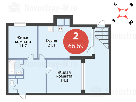 Павловская Слобода, 2-х комнатная квартира, ул. Красная д.д. 9, корп. 39, 6999660 руб.