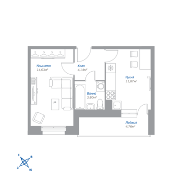 Томилино, 1-но комнатная квартира, ЖК Томилино д., 2282840 руб.